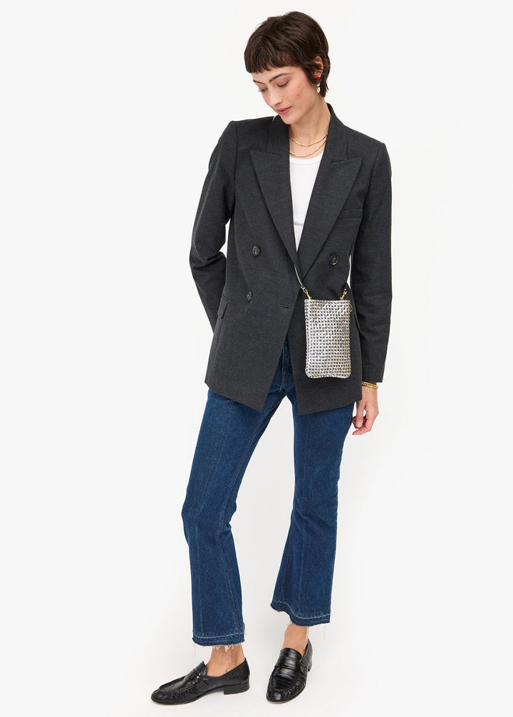 Clare V Poche Crossbody Bag in Silver Woven Etoile available at Barbara Katz