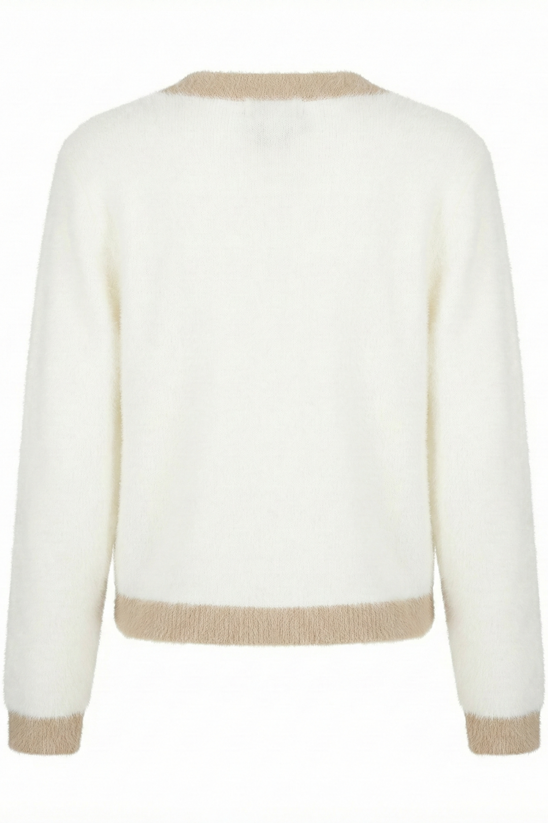 Adroit Atelier Clarissa Eyelash Cardigan With Contrast Detail in White/Cappuccino available at Barbara Katz