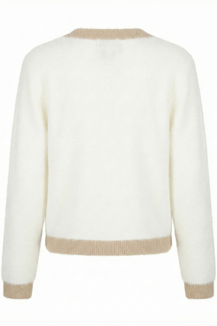 Adroit Atelier Clarissa Eyelash Cardigan With Contrast Detail in White/Cappuccino available at Barbara Katz