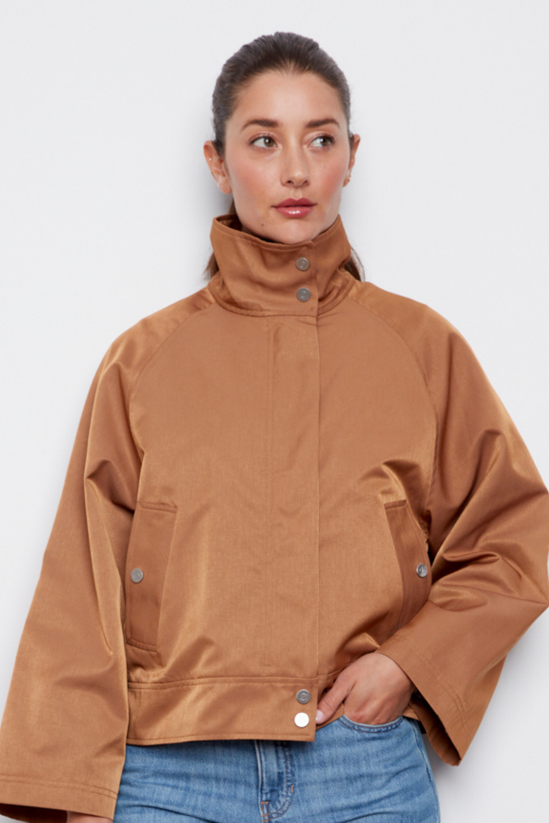 Adroit Atelier Clarke Funnel-neck Jacket With Zip Closure in Ginger available at Barbara Katz