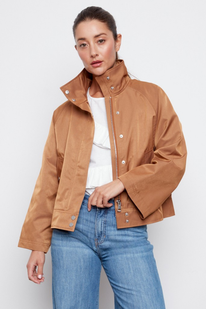 Adroit Atelier Clarke Funnel-neck Jacket With Zip Closure in Ginger available at Barbara Katz