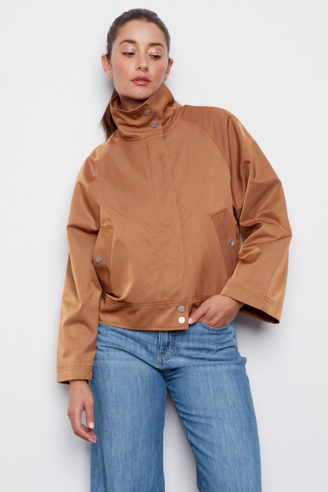Adroit Atelier Clarke Funnel-neck Jacket With Zip Closure in Ginger available at Barbara Katz