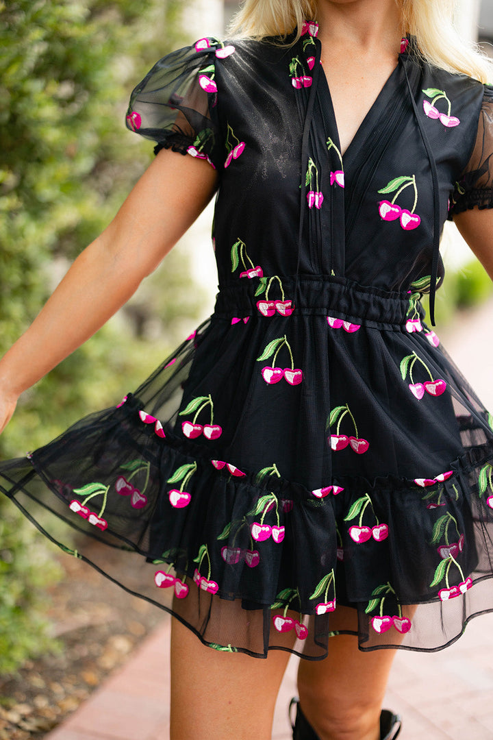 BuddyLove Clementine Elastic Waist Mini Dress in Wild Cherries available at Barbara Katz
