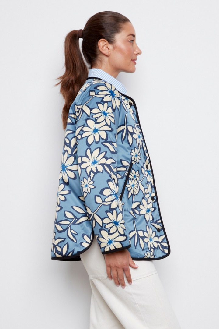 Adroit Atelier Cleo Collarless Reversible Quilted Coat in Navy available at Barbara Katz