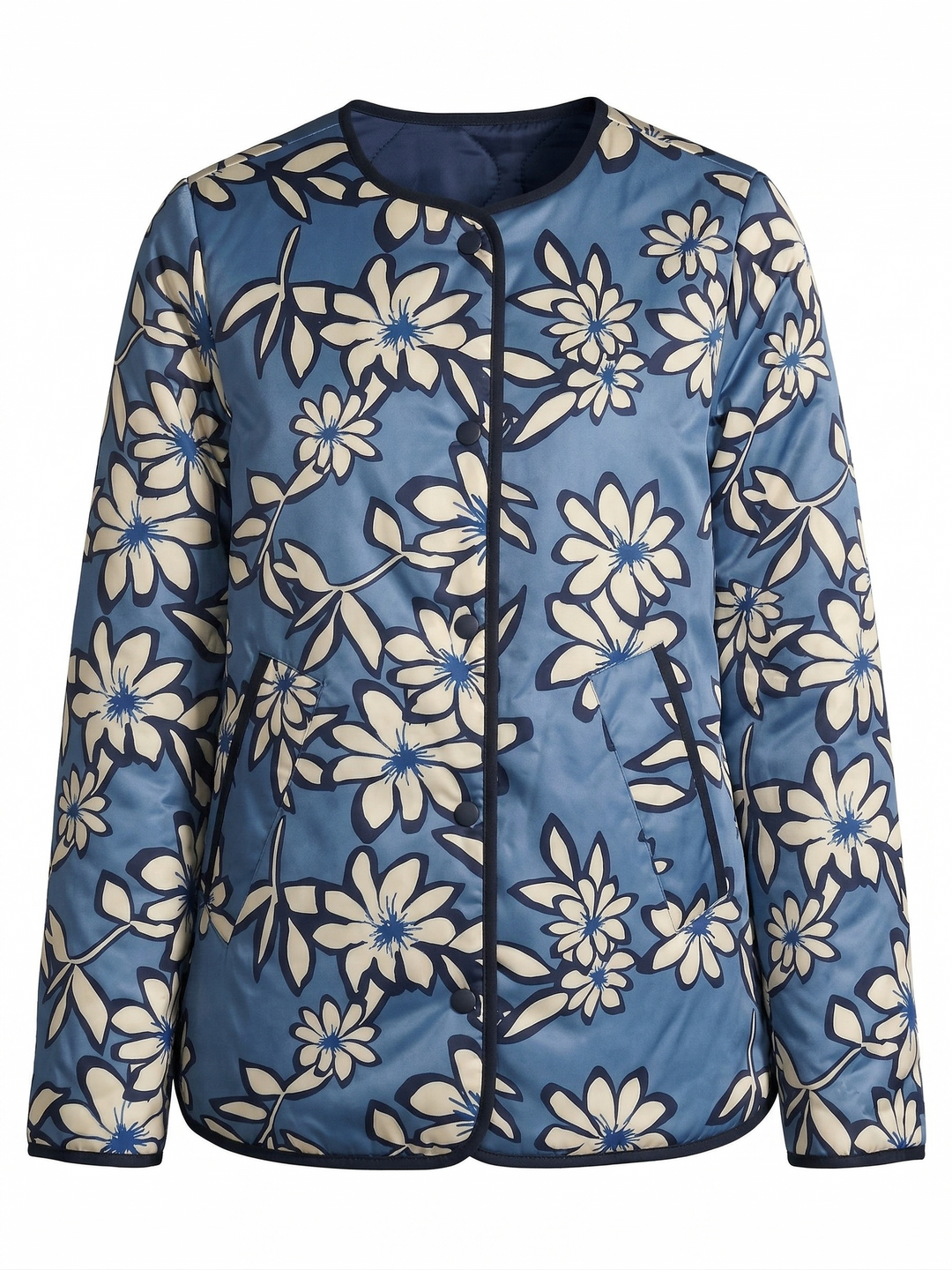 Adroit Atelier Cleo Collarless Reversible Quilted Coat in Navy available at Barbara Katz