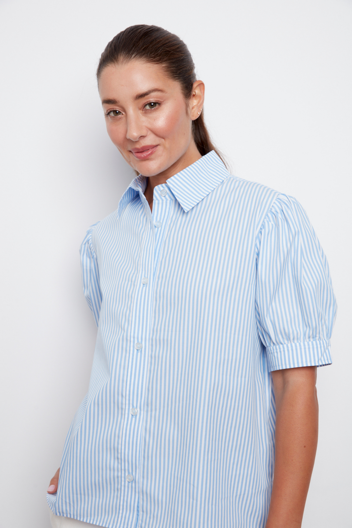 Coco Short Sleeve Buttoned Shirt - Blue Stripe