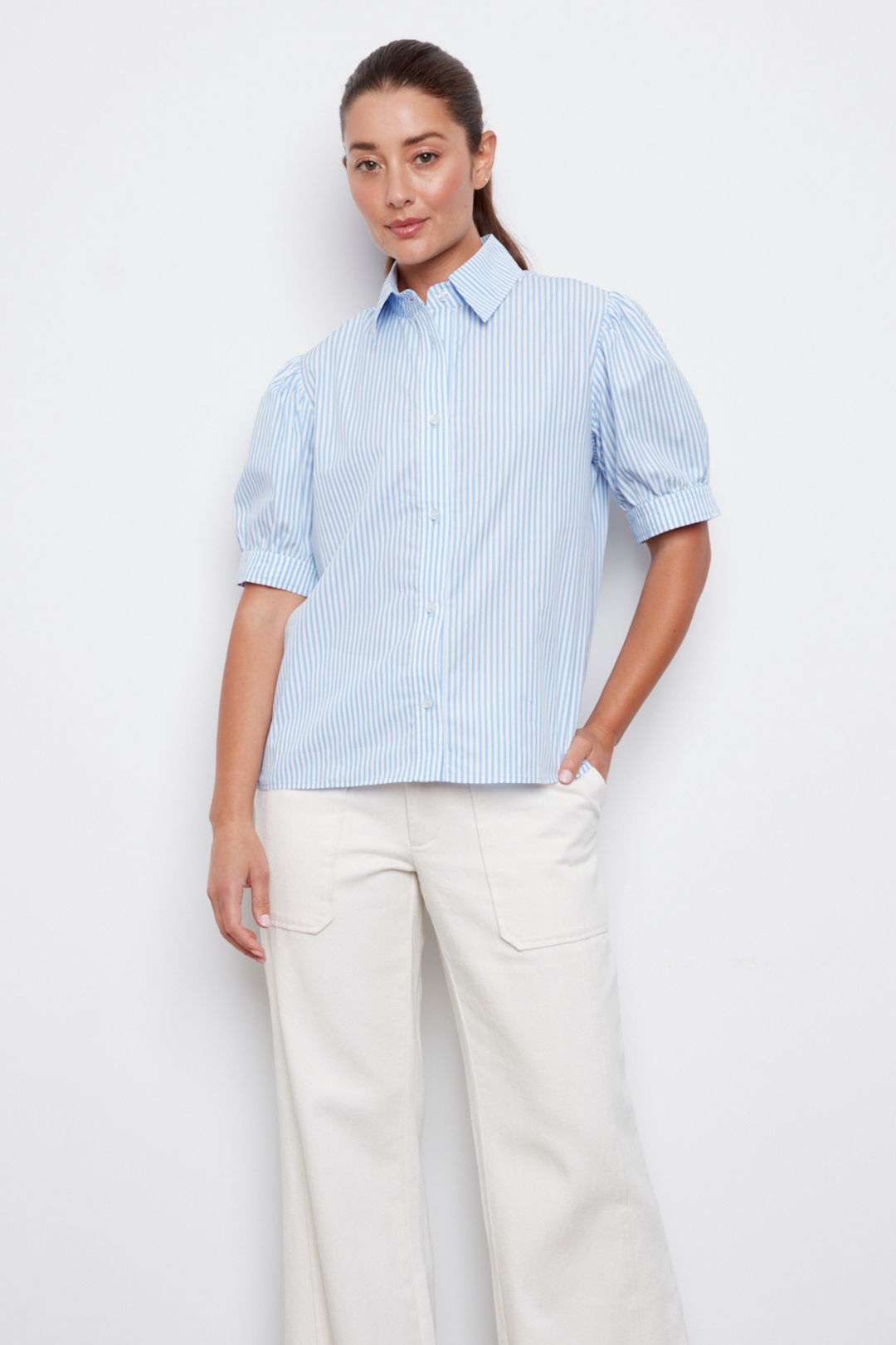 Coco Short Sleeve Buttoned Shirt - Blue Stripe
