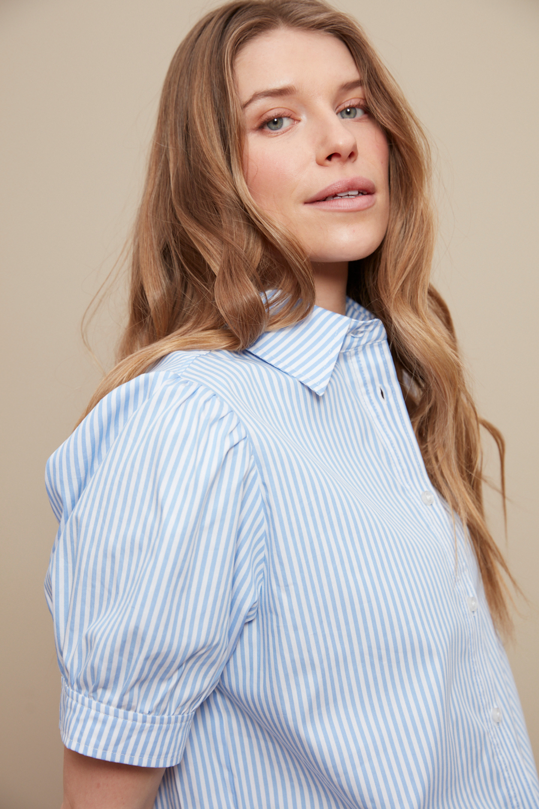 Coco Short Sleeve Buttoned Shirt - Blue Stripe