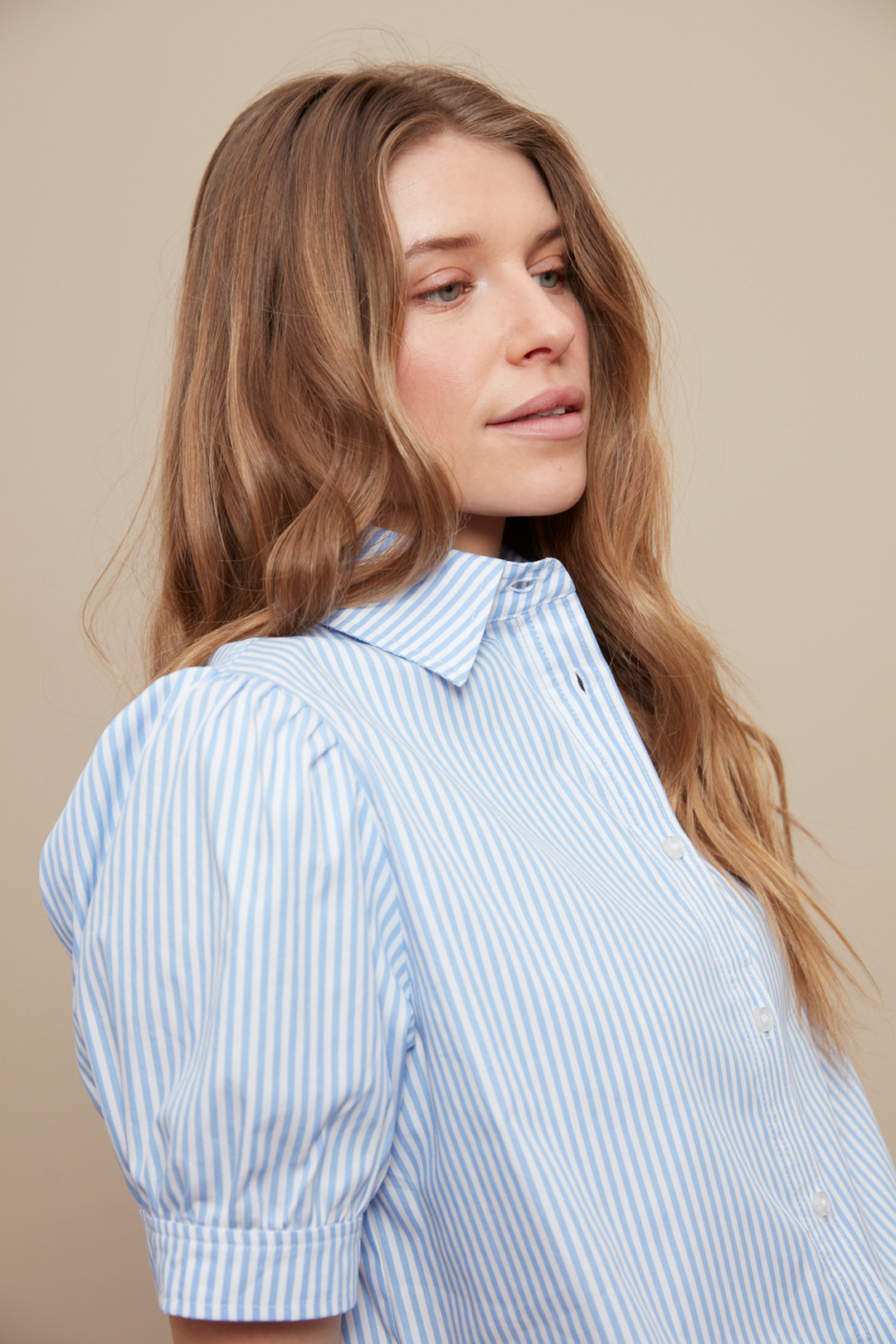 Coco Short Sleeve Buttoned Shirt - Blue Stripe
