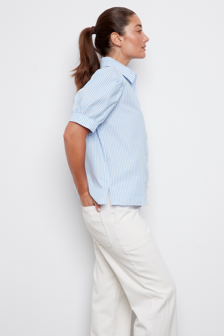 Coco Short Sleeve Buttoned Shirt - Blue Stripe
