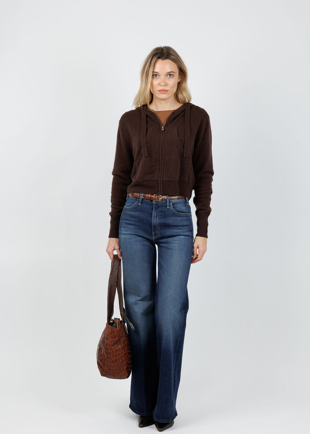 Colorush Rio Cropped Hoodie in Coffee available at Barbara Katz