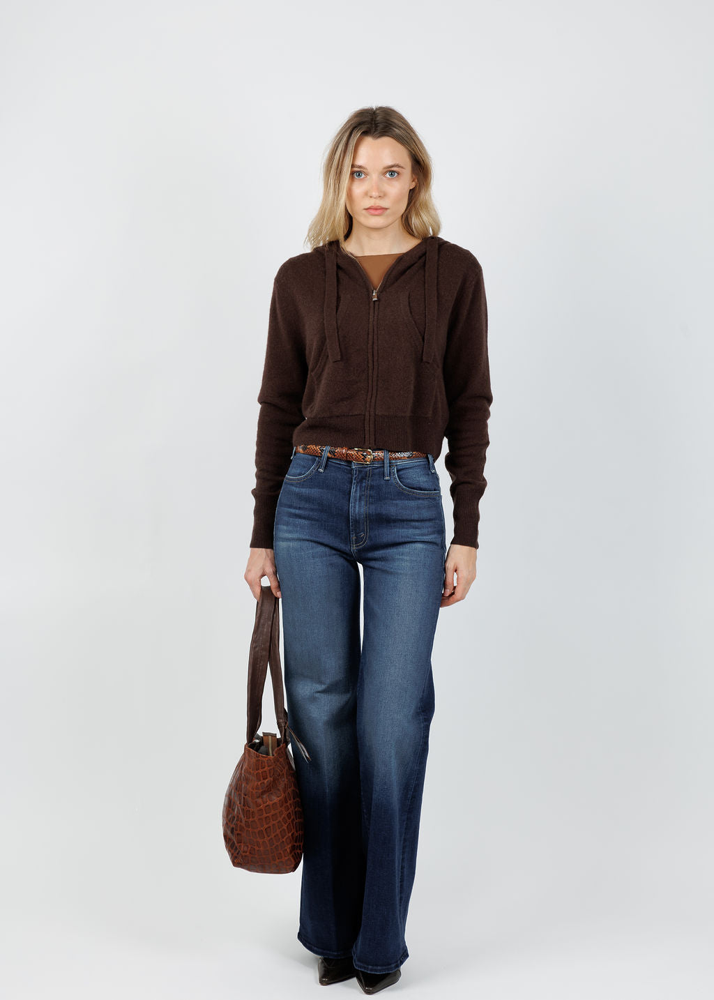 Colorush Rio Cropped Hoodie in Coffee available at Barbara Katz