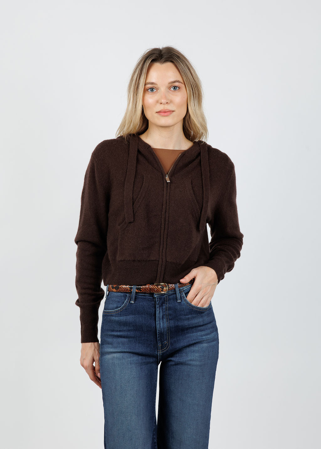 Colorush Rio Cropped Hoodie in Coffee available at Barbara Katz