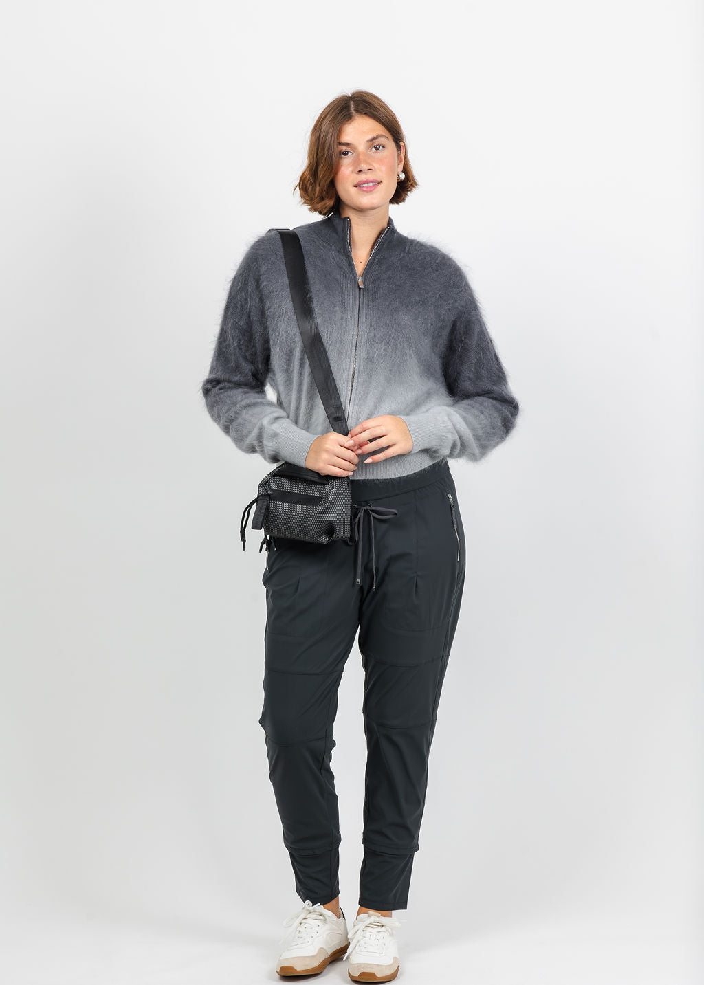 Colorush Brushed Dip Toto Jacket in Shadow Fade paired wtih Raffaello Rossi Candy Pants in Slate Grey available at Barbara Katz