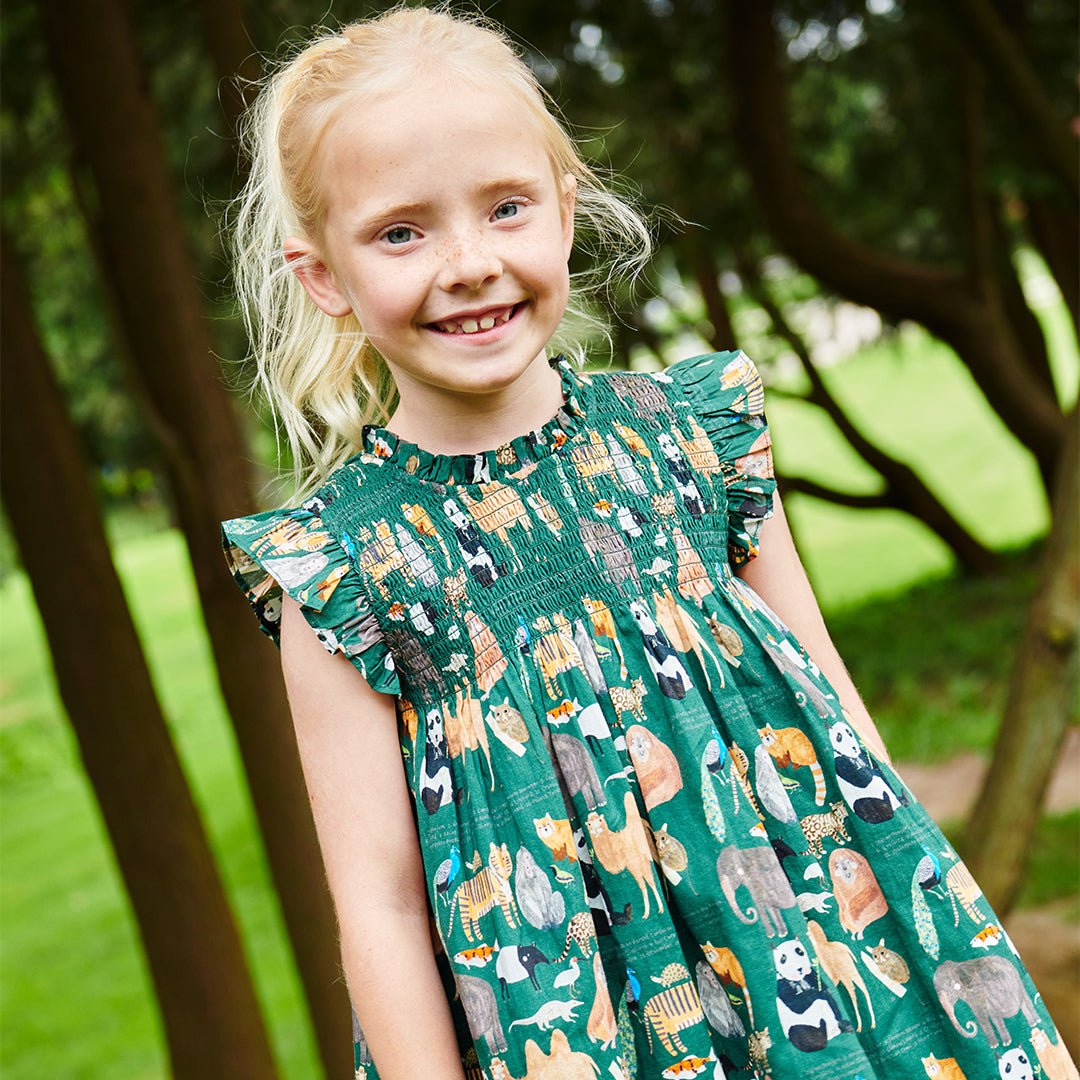 Pink Chicken Girls Stevie Dress in Animals of Asia Print available at Barbara Katz