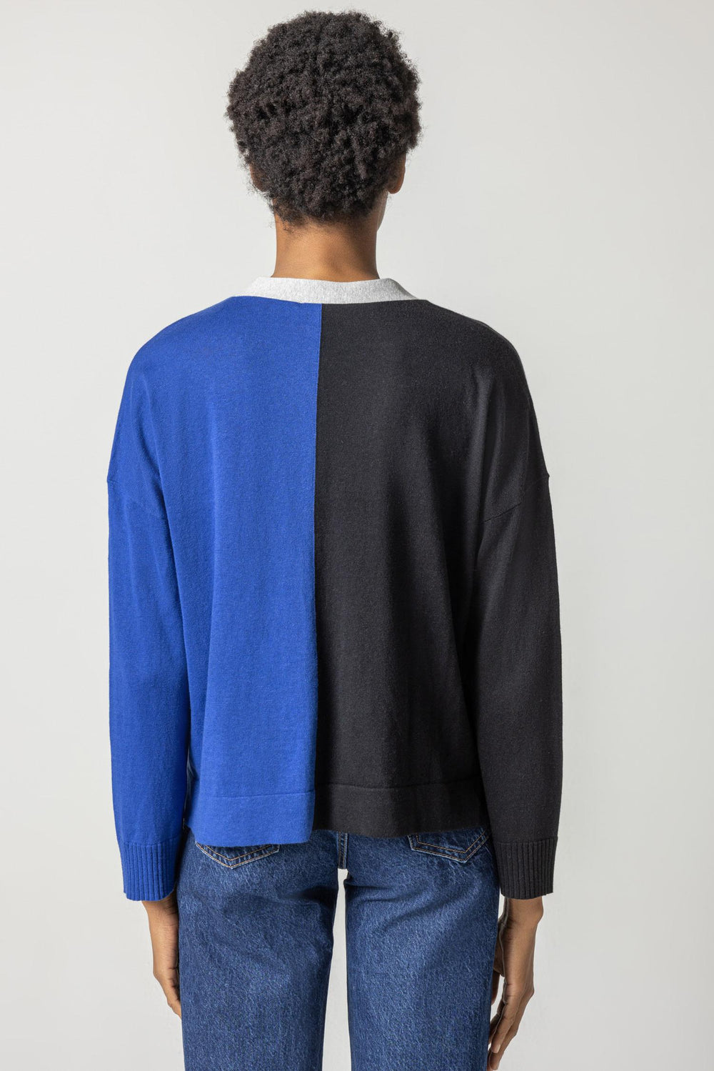 Cotton Blend Pocket Cardigan - Cobalt/Black