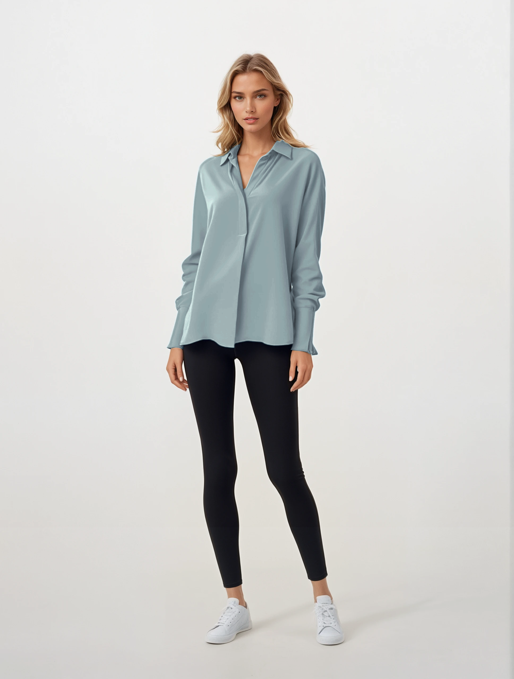 Diomi Half Button Isla Blouse in Clear Blue Water available at Barbara Katz