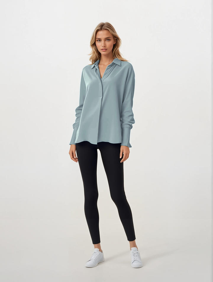 Diomi Half Button Isla Blouse in Clear Blue Water available at Barbara Katz