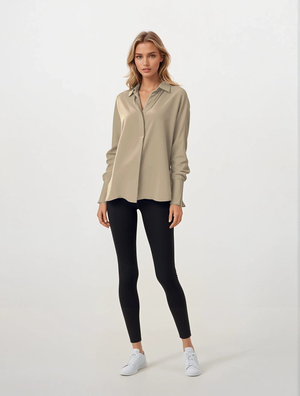 Diomi Half Button Isla Blouse in Champagne available at Barbara Katz