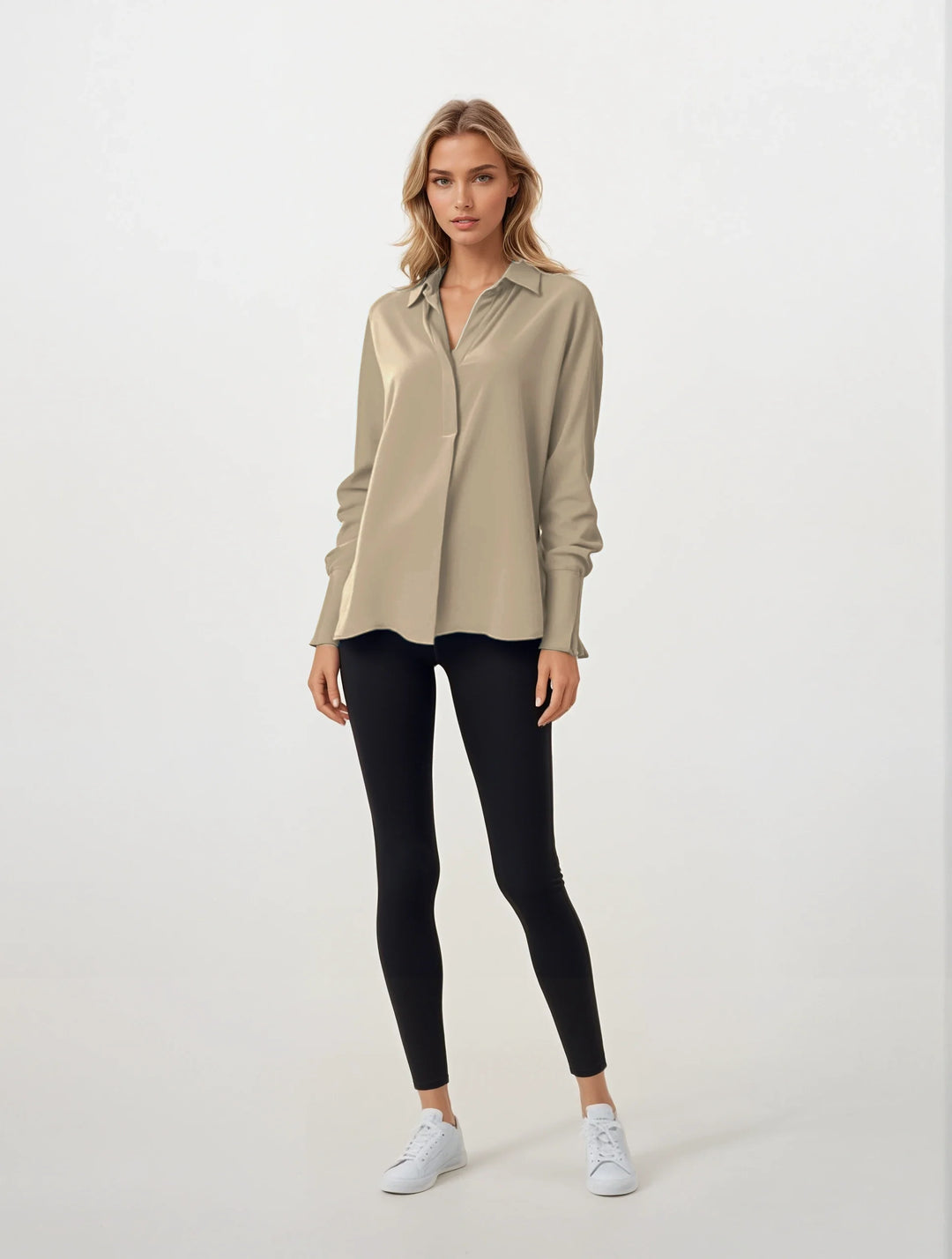 Diomi Half Button Isla Blouse in Champagne available at Barbara Katz