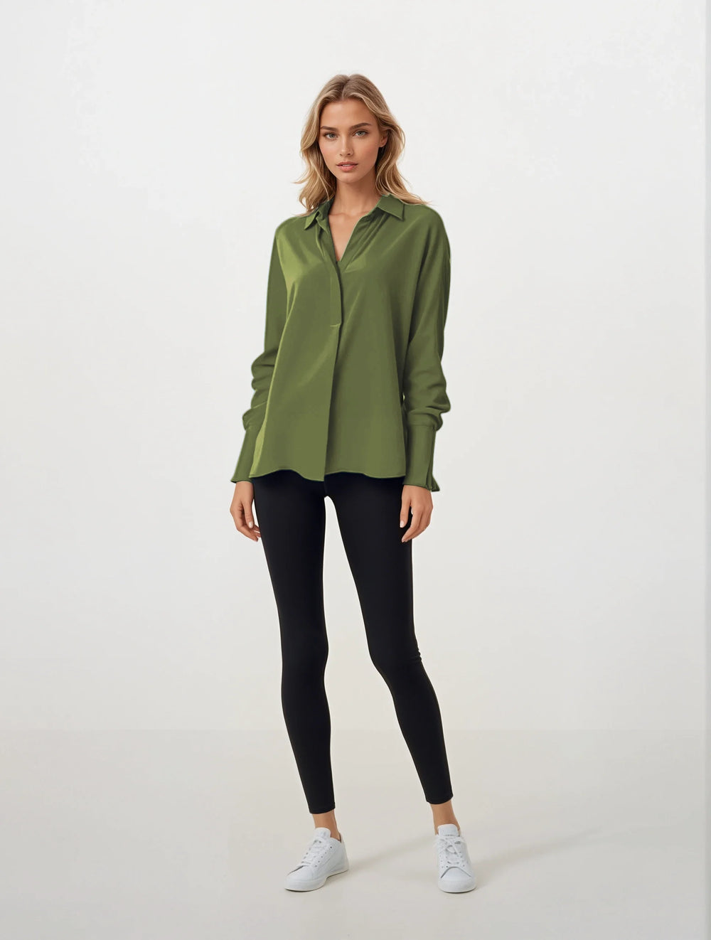 Diomi Half Button Isla Blouse in Moss available at Barbara Katz