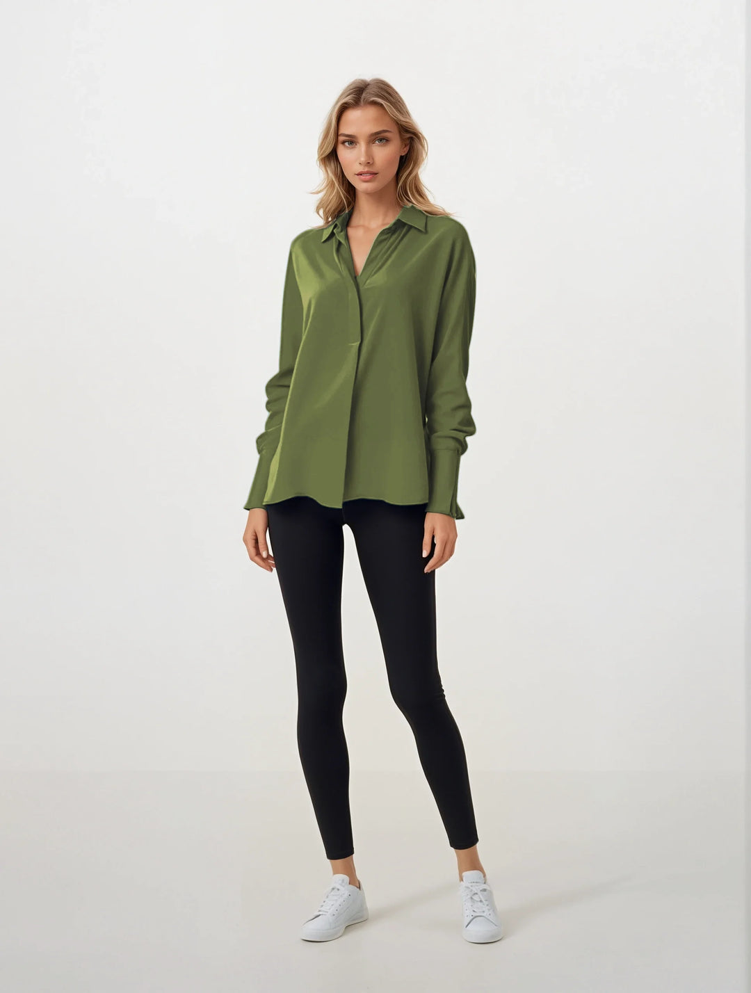 Diomi Half Button Isla Blouse in Moss available at Barbara Katz