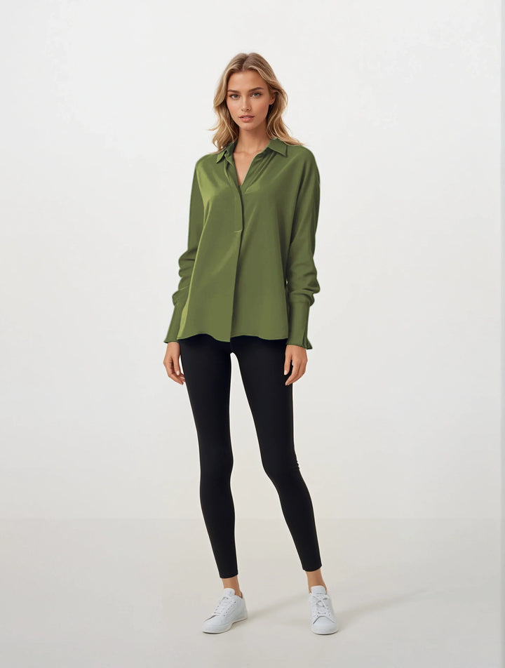 Diomi Half Button Isla Blouse in Moss available at Barbara Katz