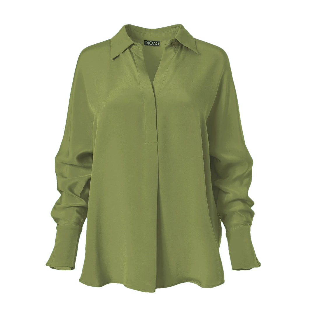 Diomi Half Button Isla Blouse in Moss available at Barbara Katz