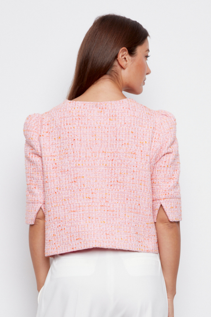 Cricket Double Breasted Textured Woven Short Blazer - Pink Tweed