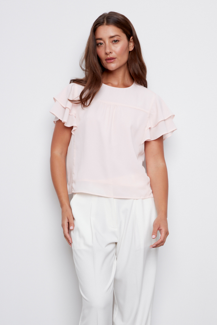 Crystelle Popover Blouse With Ruffle Detailing - Pink