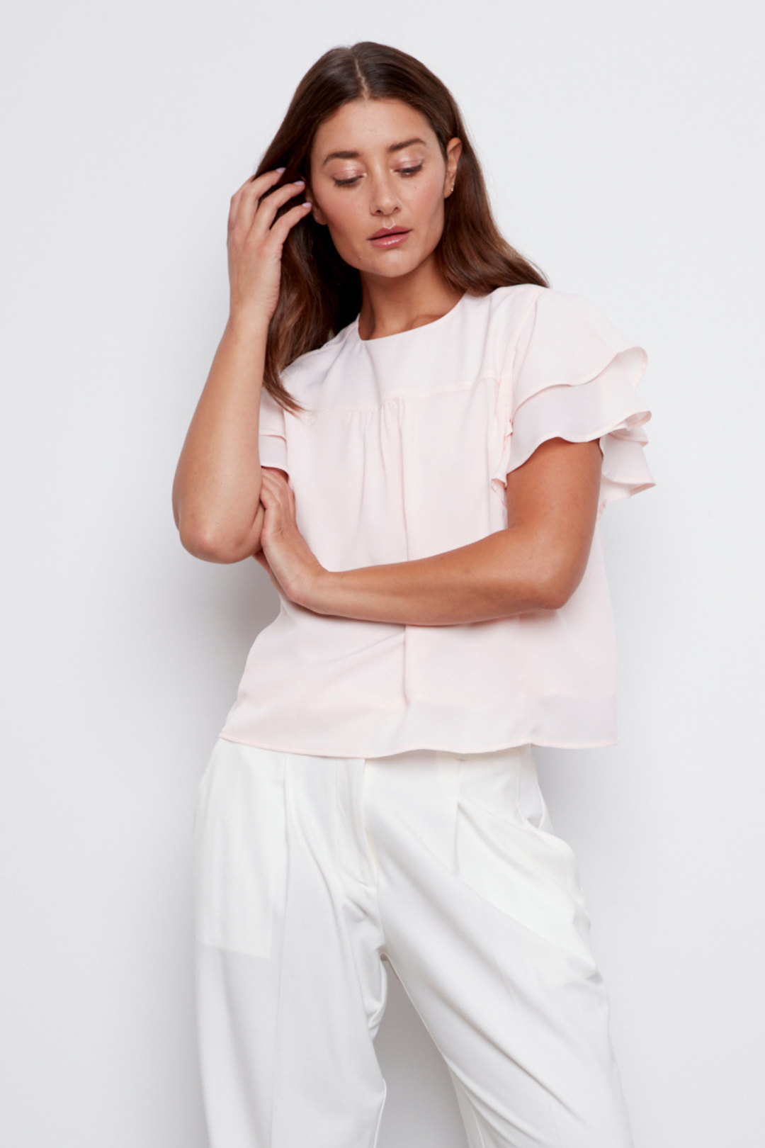 Crystelle Popover Blouse With Ruffle Detailing - Pink