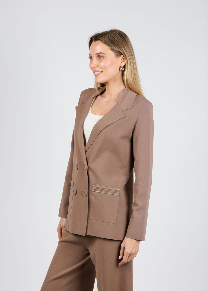 D.Exterior Beaded Trim Blazer in Mocha available at Barbara Katz