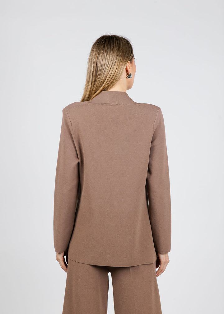 D.Exterior Beaded Trim Blazer in Mocha available at Barbara Katz