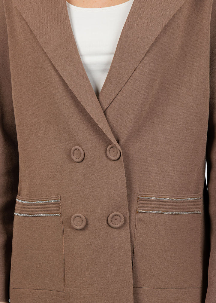 D.Exterior Beaded Trim Blazer in Mocha available at Barbara Katz