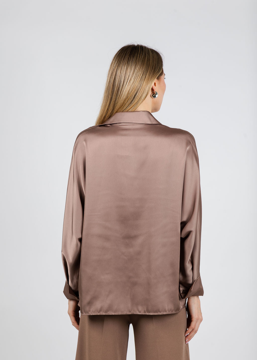 D.Exterior Beaded Trim Blouse in Mocha available at Barbara Katz