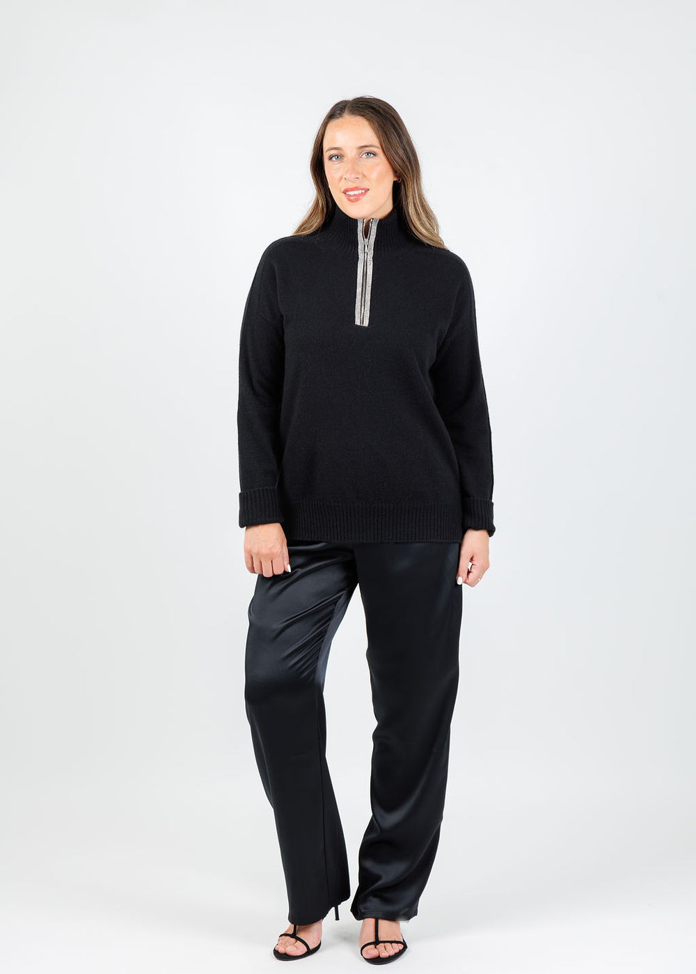 D.Exterior Half Zip Sweater in Black available at Barbara Katz