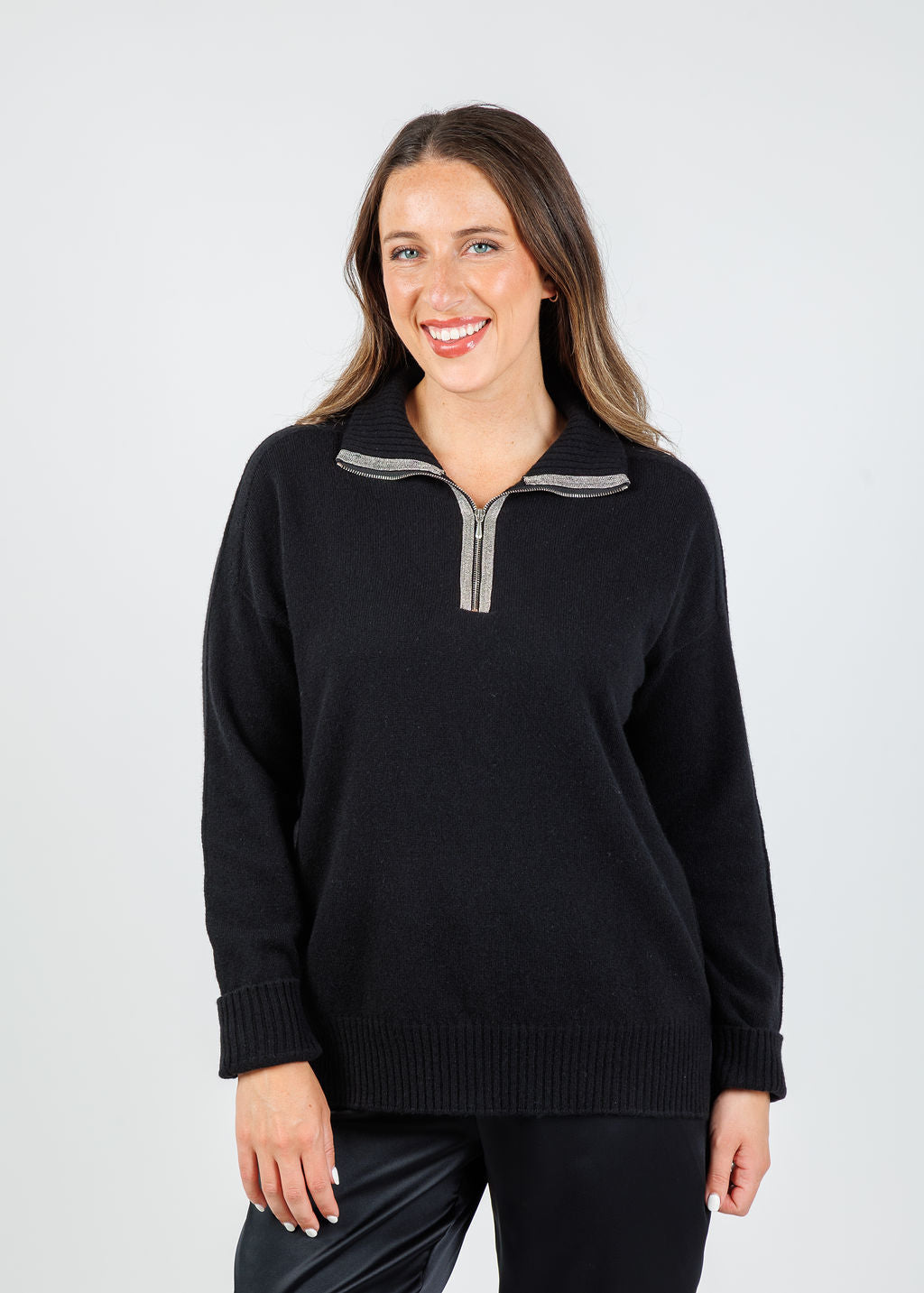 D.Exterior Half Zip Sweater in Nero available at Barbara Katz
