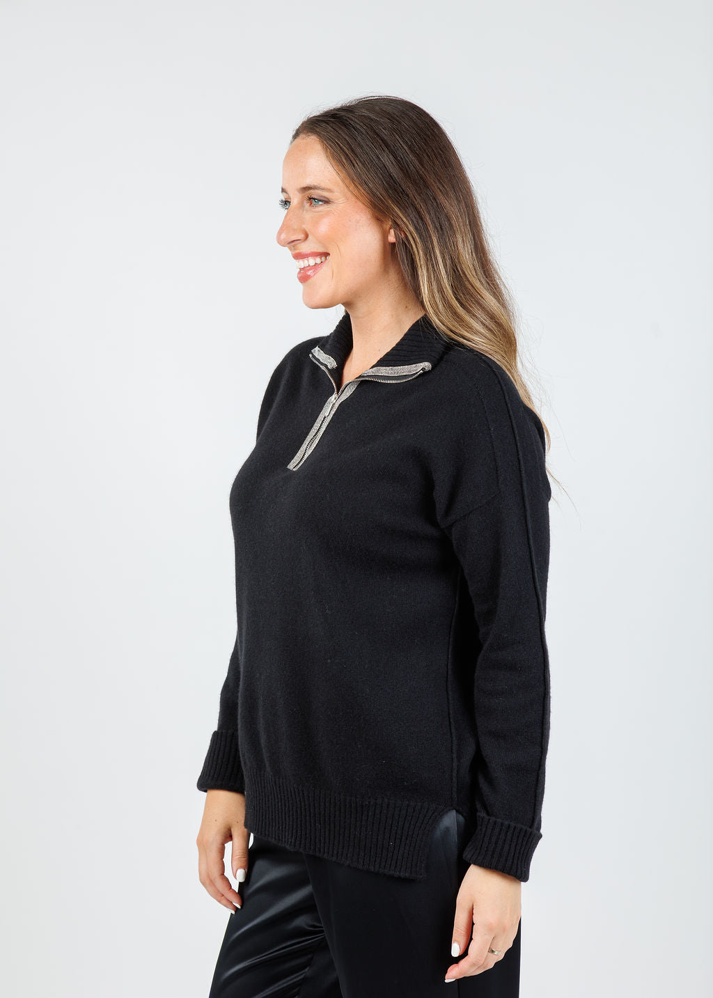 D.Exterior Half Zip Sweater in Nero available at Barbara Katz