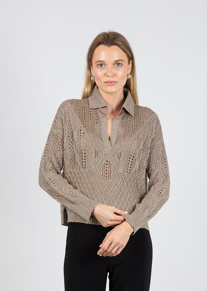 D. Exterior Lurex Cable Sweater in Mocha available at Barbara Katz