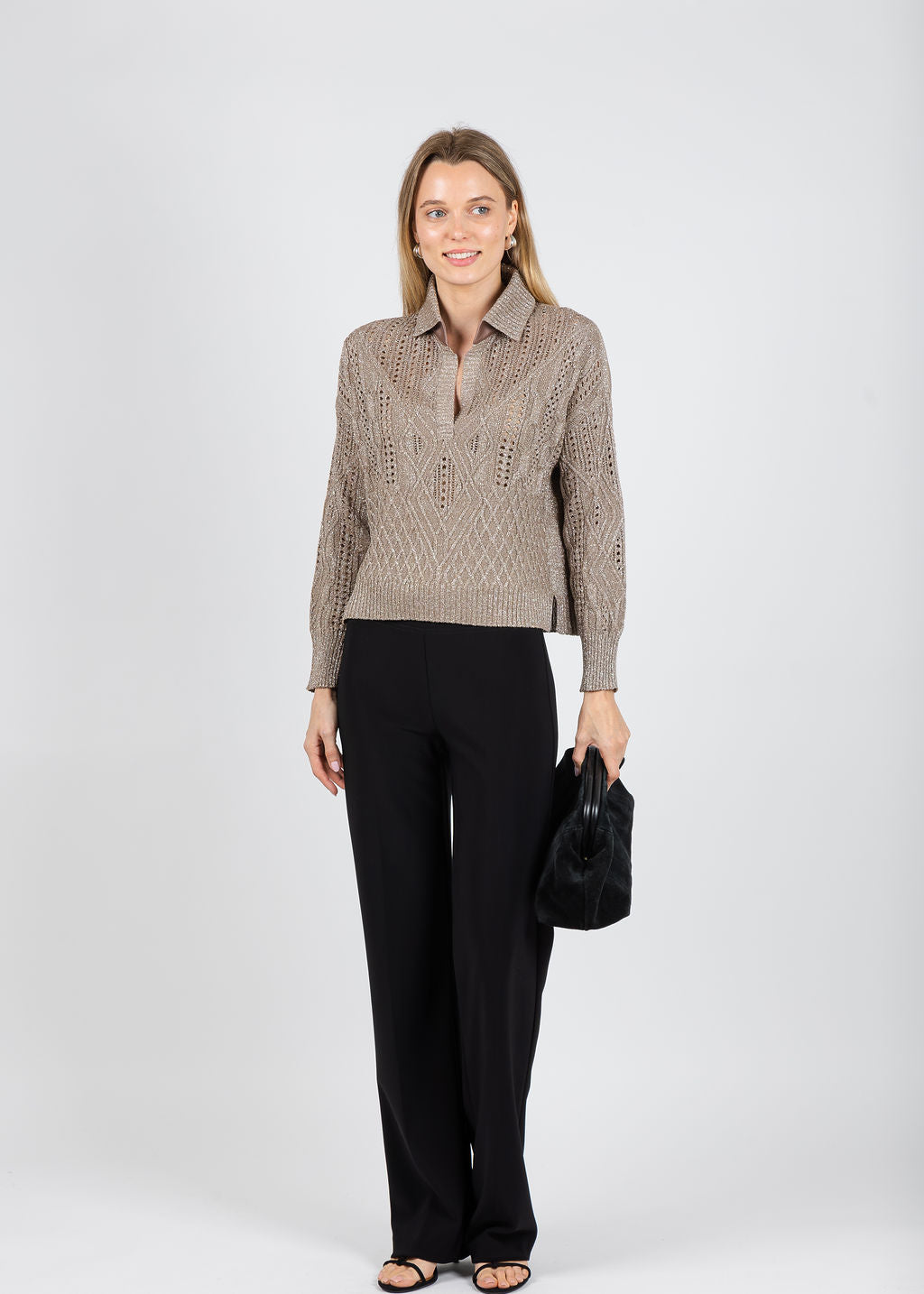 D. Exterior Lurex Cable Sweater in Mocha available at Barbara Katz