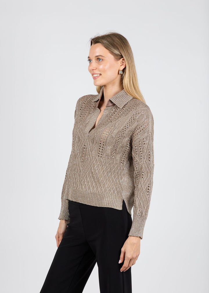 D. Exterior Lurex Cable Sweater in Mocha available at Barbara Katz