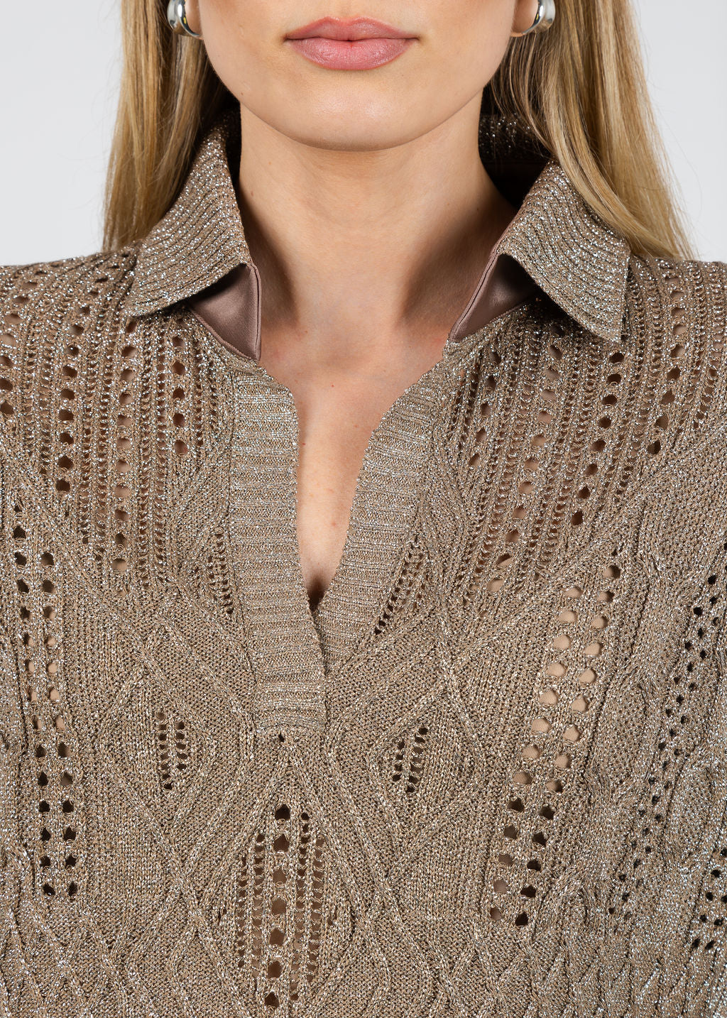 D. Exterior Lurex Cable Sweater in Mocha available at Barbara Katz