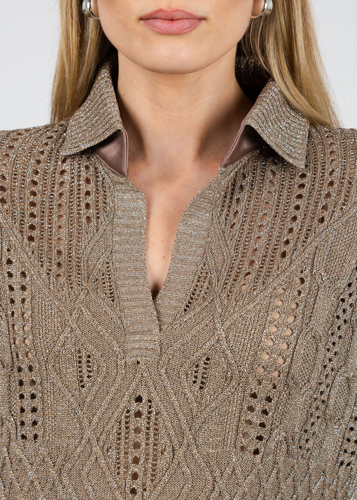 D. Exterior Lurex Cable Sweater in Mocha available at Barbara Katz