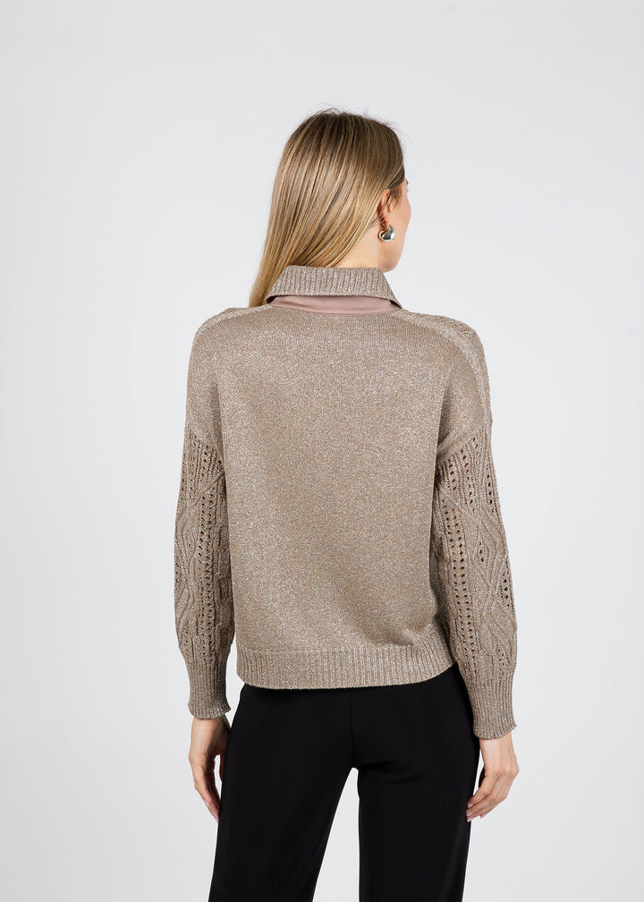 D. Exterior Lurex Cable Sweater in Mocha available at Barbara Katz