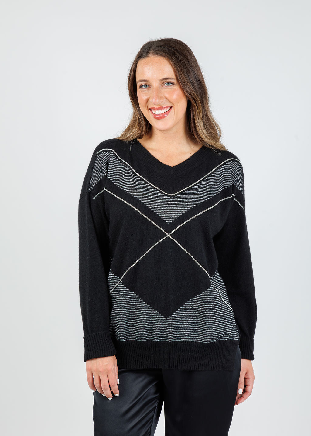 D.Exterior V Neck Sweater in Nero available at Barbara Katz