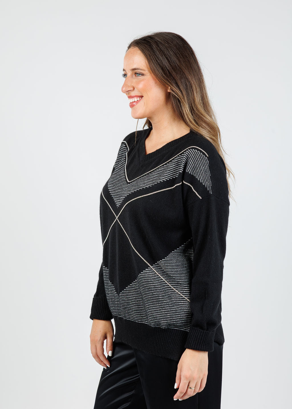 D.Exterior V Neck Sweater in Nero available at Barbara Katz