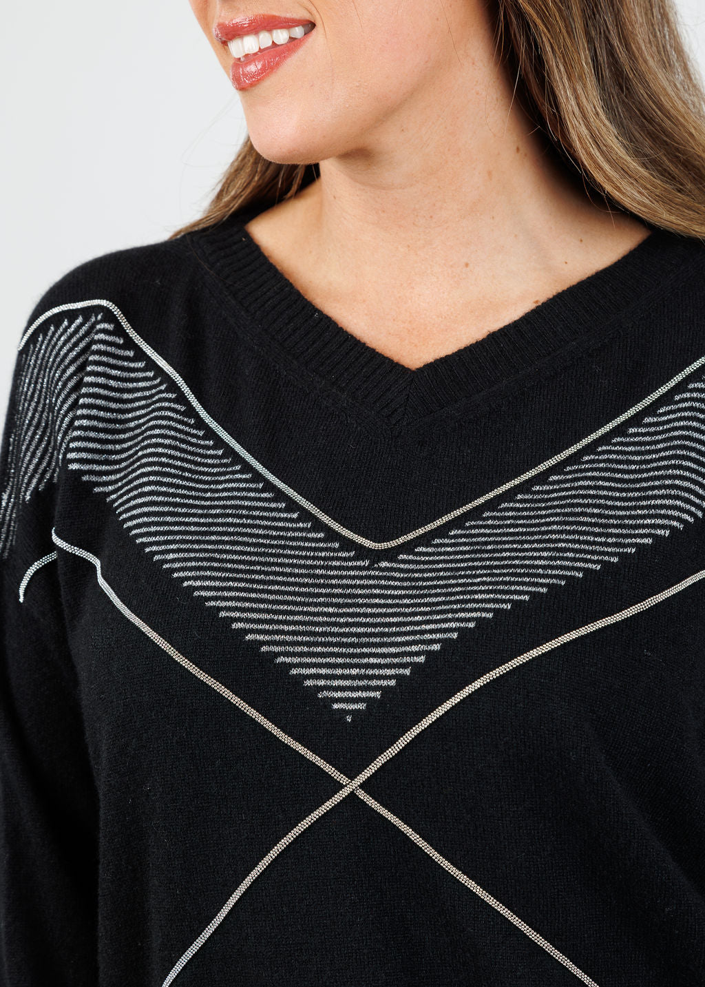 D.Exterior V Neck Sweater in Nero available at Barbara Katz