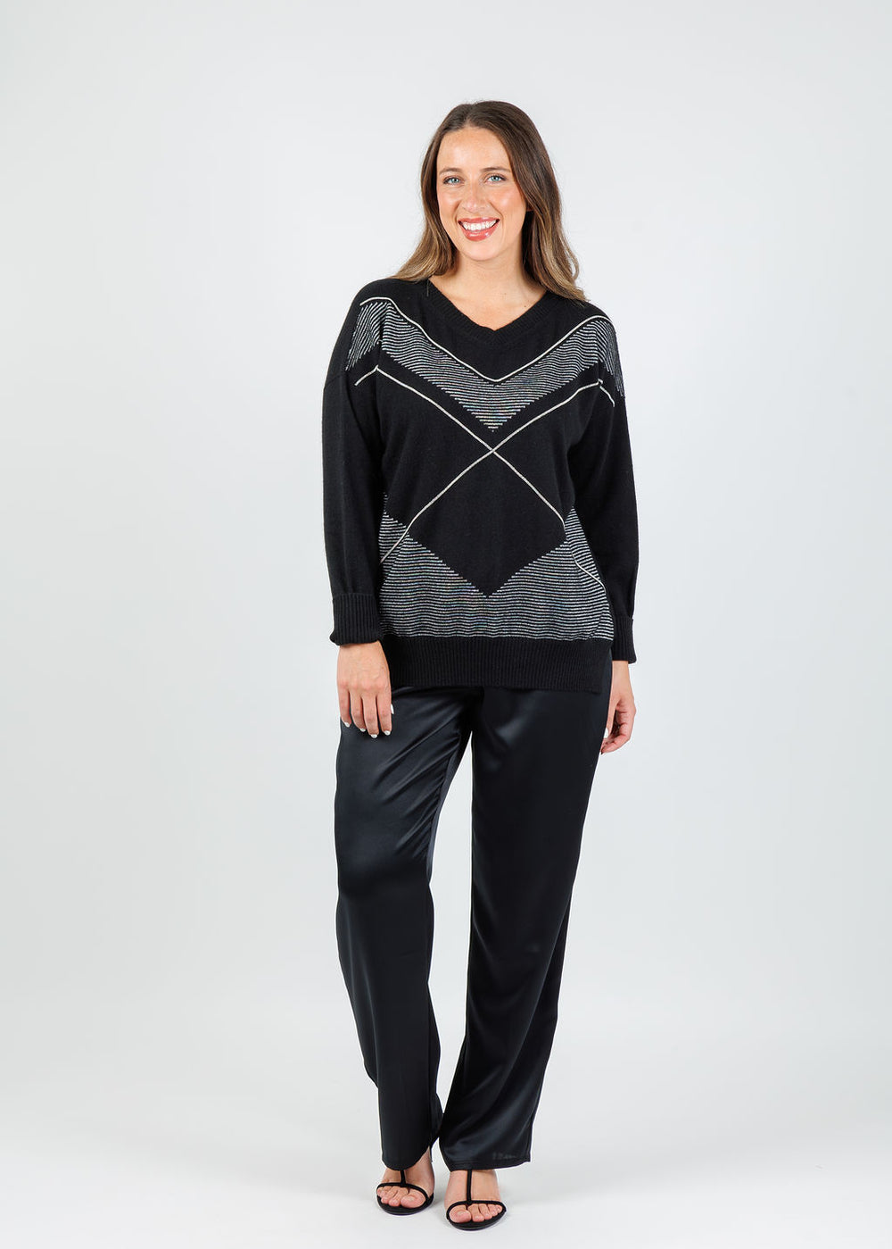 D.Exterior V Neck Sweater in Black available at Barbara Katz