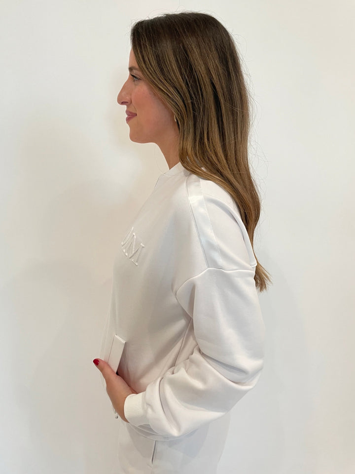 Max Mara MM Dodo Long Sleeve Sweatshirt in Optical White available at Barbara Katz