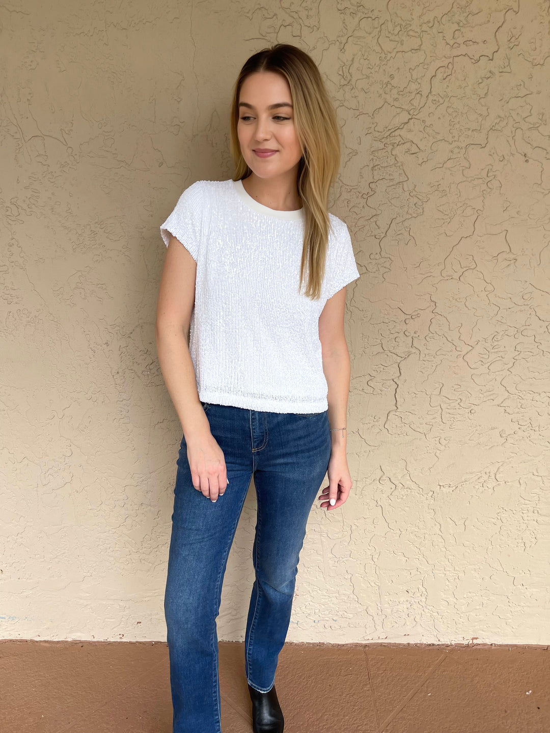 Edinburgh Knitwear Sequin Knit Top - White